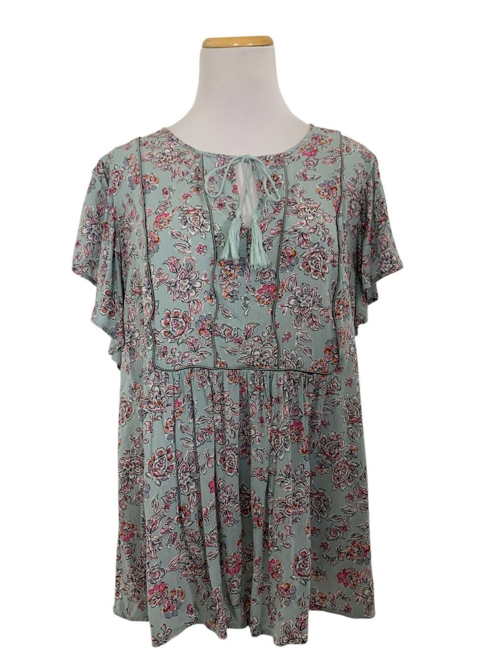 J. Jill Floral Boho Flutter Sleeve Peasant Top Size M Pastel